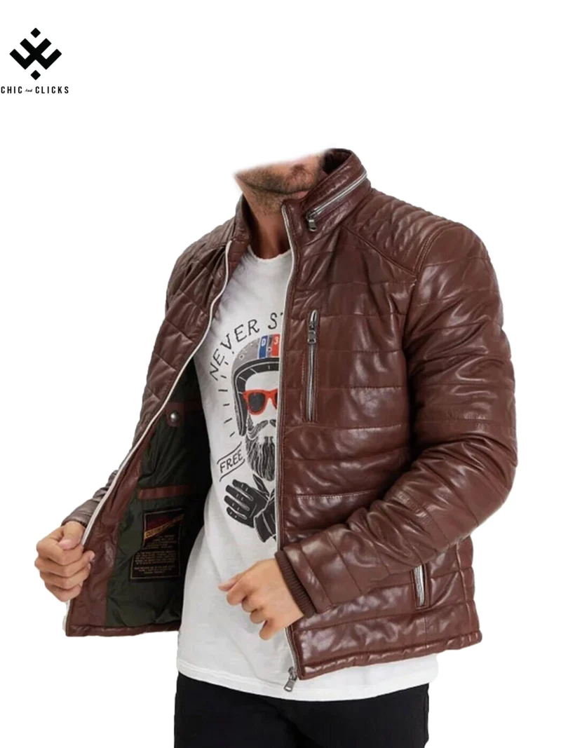 Men's cognac caramel lambskin leather jacket with vintage wash and sporty slim fit – Chic and Clicks