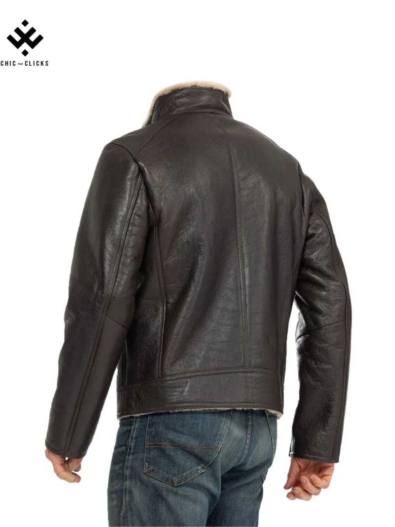 Men’s dual-tone brown and dark beige mouton (sheepskin) shearling leather jacket – Chic and Clicks