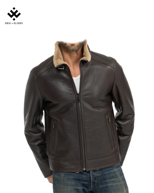 Men’s dual-tone brown and dark beige mouton (sheepskin) shearling leather jacket – Chic and Clicks