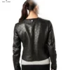 Luna Noir black women's bolero leather jacket with floral perforation – modern elegant design