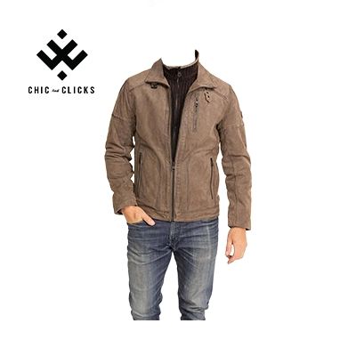 Man wearing Chic Leather Brownstone Jacket in brown goat suede – Winter Collection by Chic and Clicks