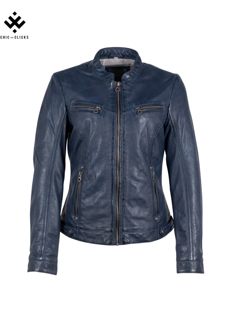 Women's blue Leather Jacket | Women Jackets | Biker Jacket - Image 2