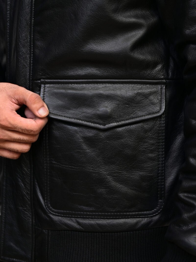 Men’s Coffmen Black A2 Leather Bomber Jacket - Image 5