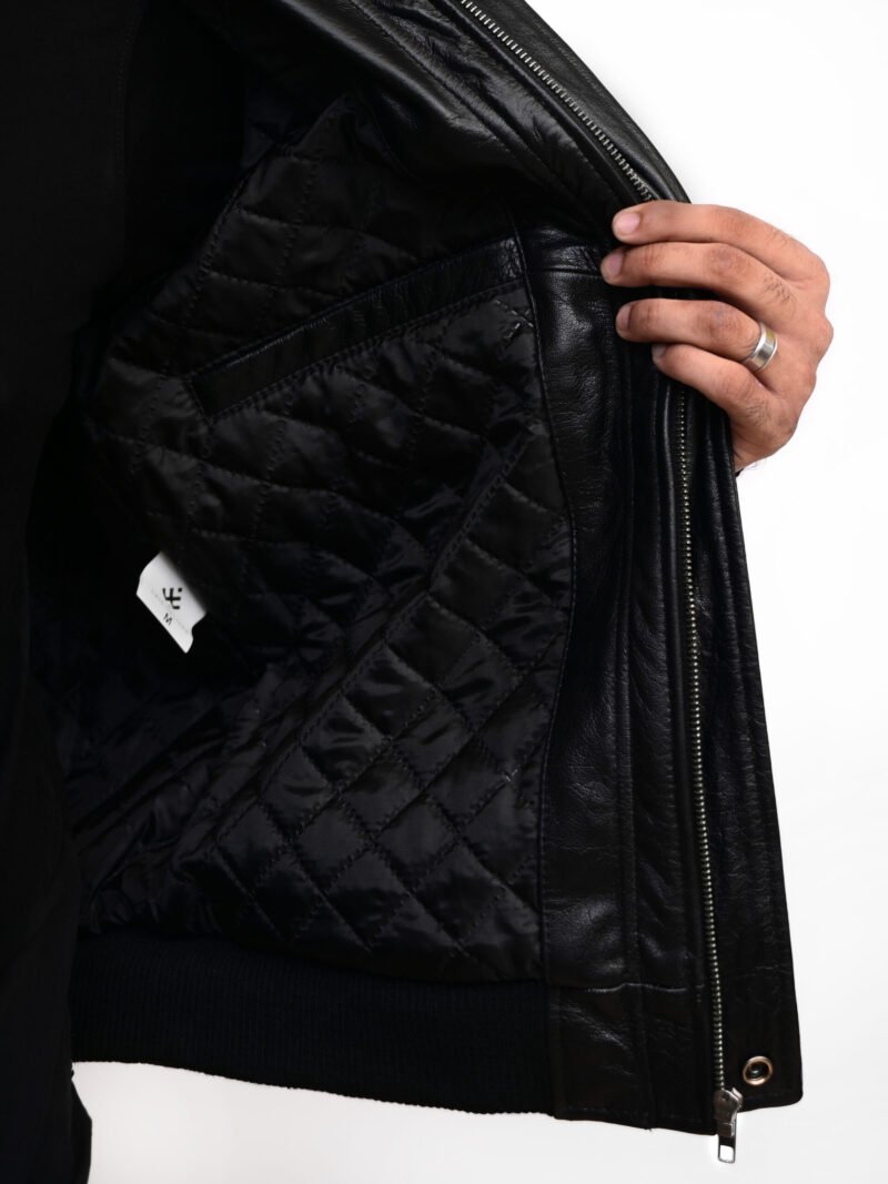 Men’s Coffmen Black A2 Leather Bomber Jacket - Image 4