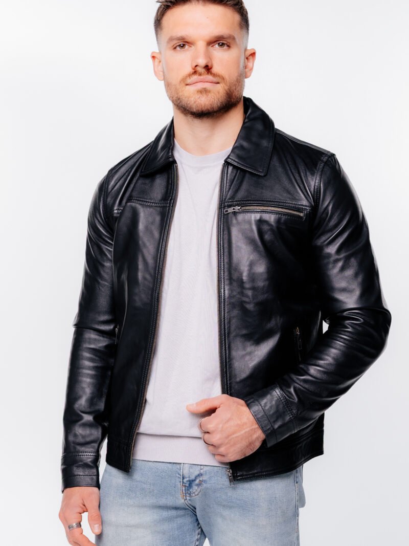 Leather Jacket With Short Shirt Collar | Men's Leather Jacket - Image 4