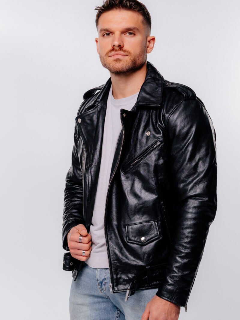 Men’s Black Biker Leather Jacket - Image 7