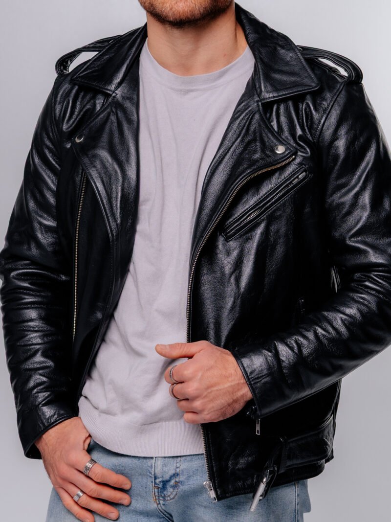 Men’s Black Biker Leather Jacket - Image 3