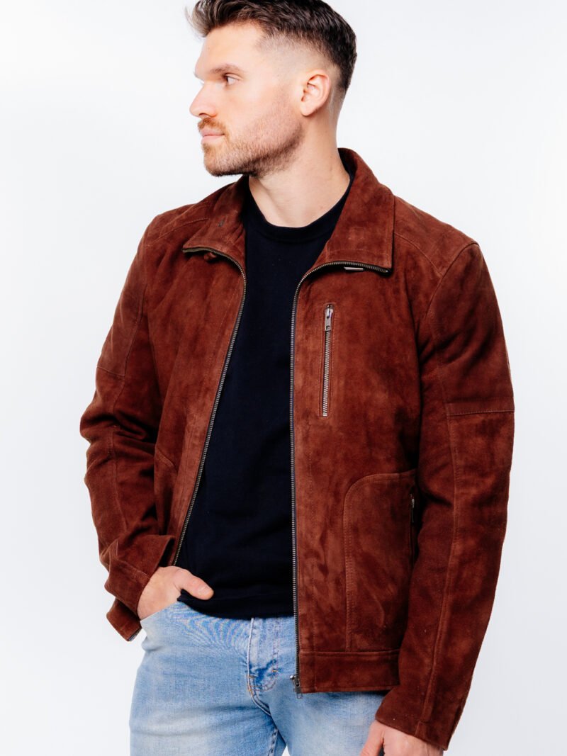 Men’s Camel Brown Suede Leather Jacket - Image 4