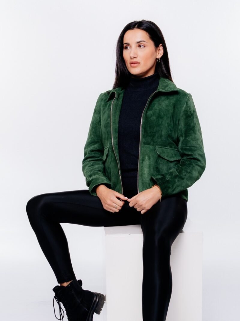 Olive Green Suede Leather Jacket - Image 2