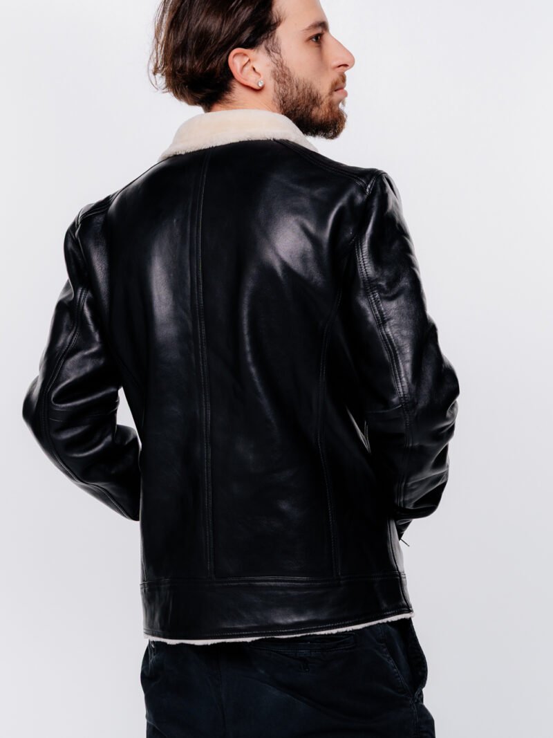 Men’s Black Leather Jacket with Shearling Collar – Premium Winter Wear - Image 5