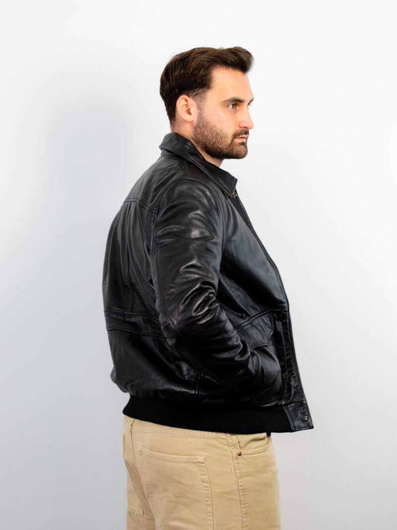 Men’s Coffmen Black A2 Leather Bomber Jacket - Image 3