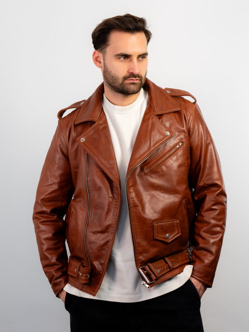 Brown Leather Double Rider Jacket - Image 4