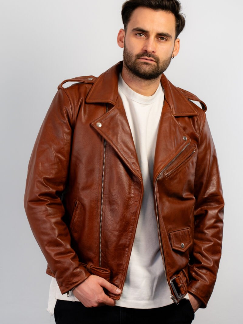 Brown Leather Double Rider Jacket - Image 2