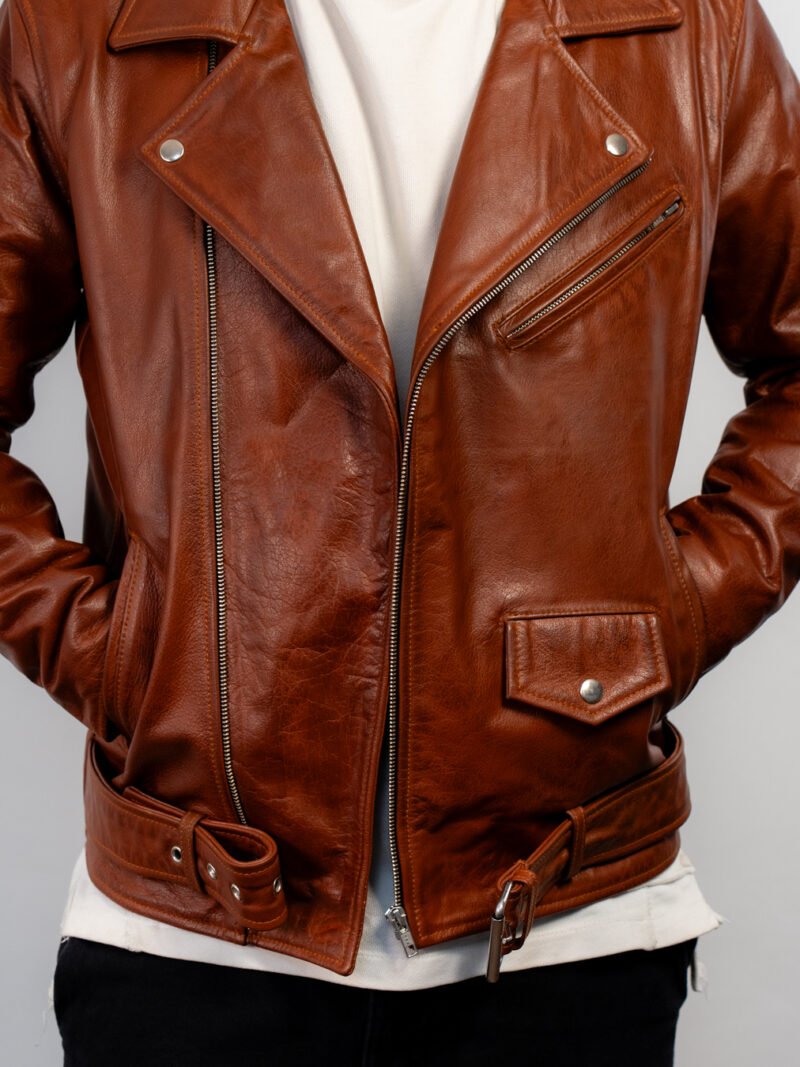 Brown Leather Double Rider Jacket - Image 3