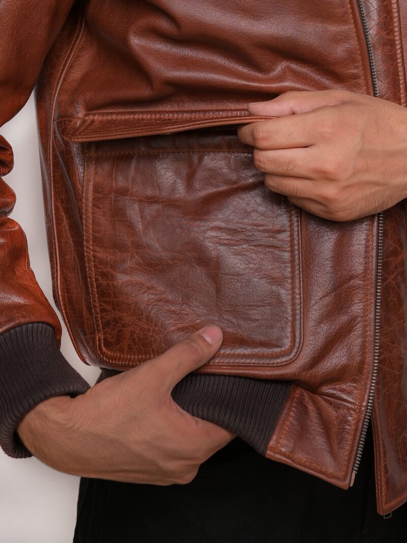 Coffmen Olive Brown A2 Leather Bomber Jacket - Image 4