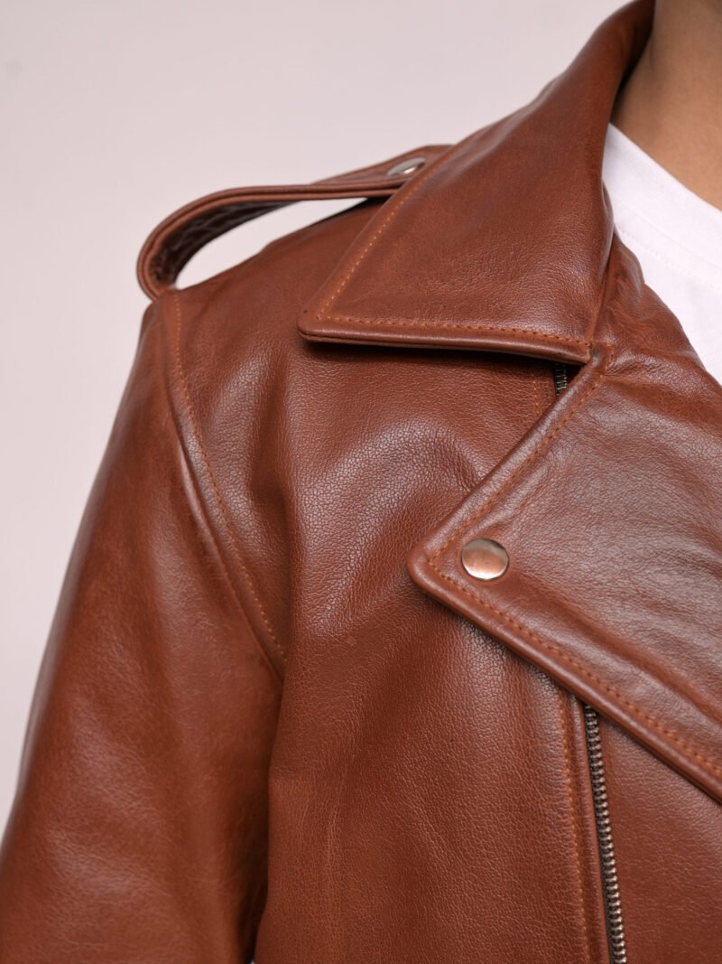 Brown Leather Double Rider Jacket - Image 6
