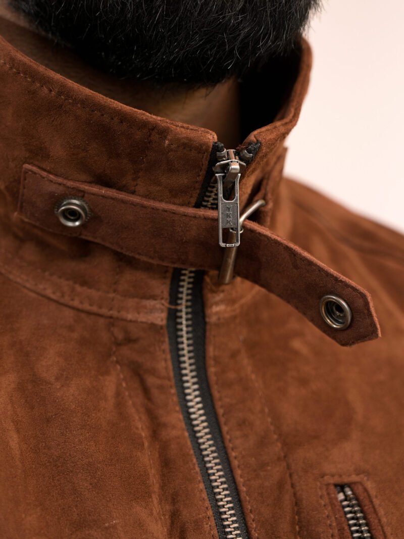 Men’s Camel Brown Suede Leather Jacket - Image 7