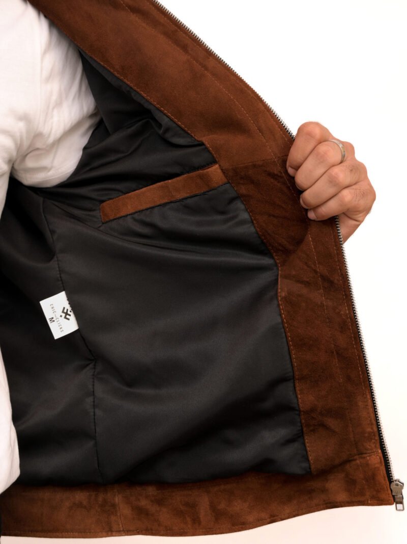 Men’s Camel Brown Suede Leather Jacket - Image 6