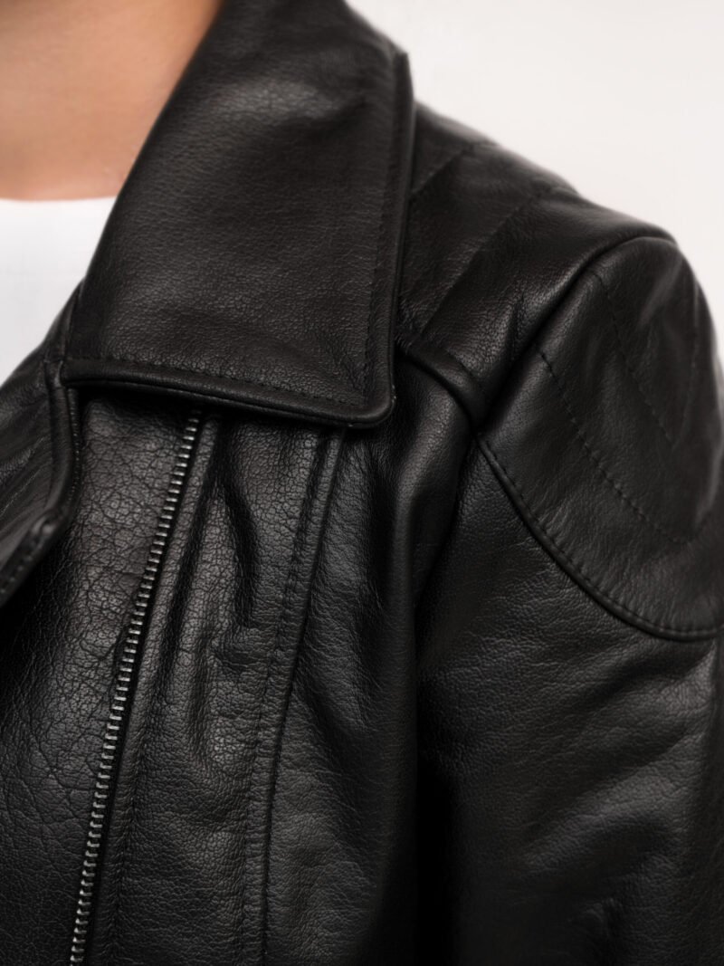 Women’s Black Biker Leather Jacket - Image 3