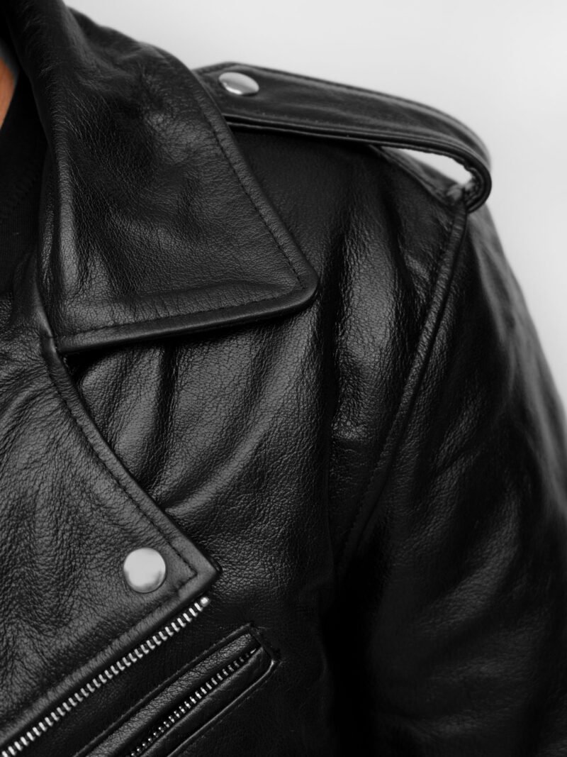 Men’s Black Biker Leather Jacket - Image 4
